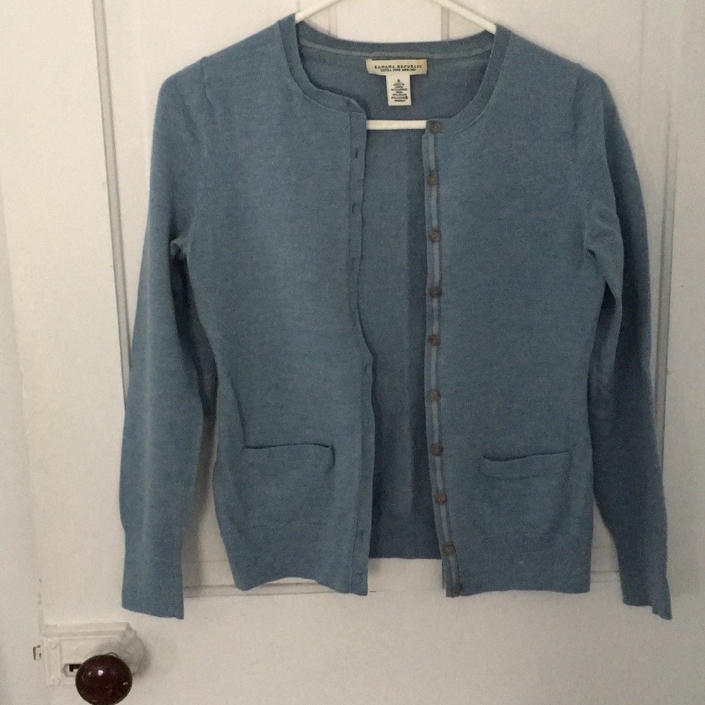 Merino wool cardigan, light heather blue